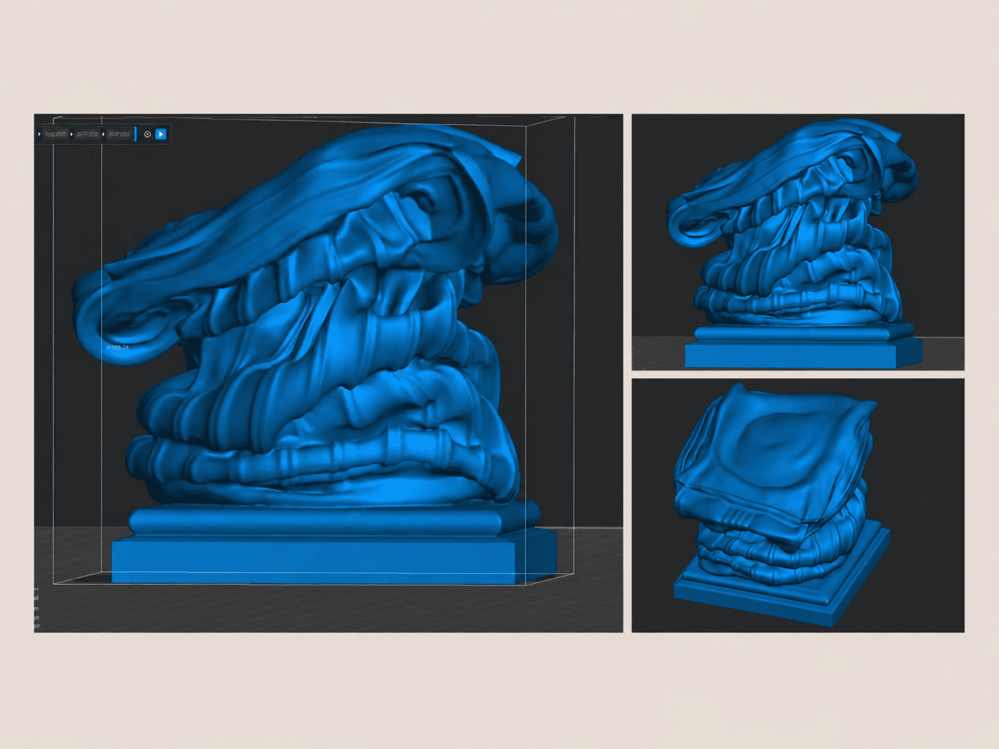 Custom sculptural candle 3D model showing form engineering before mold development and wax production