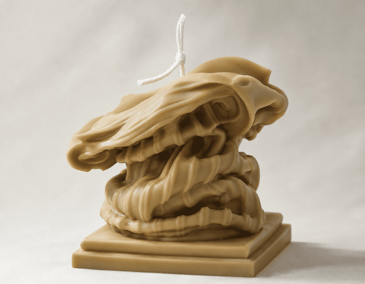 Custom sculptural candle with layered wax folds, developed by ZLCandle for bespoke art object and scented product manufacturing