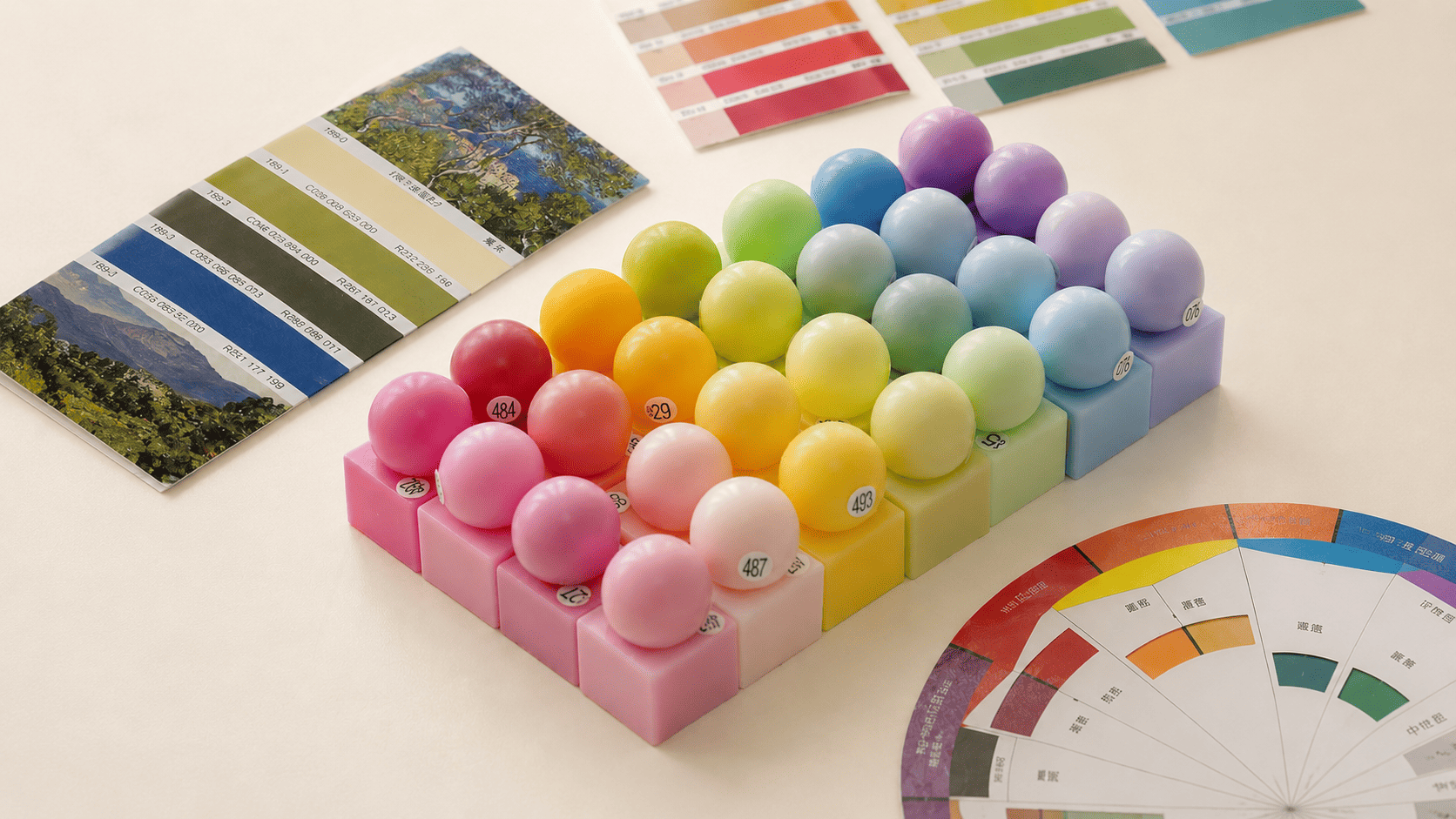 Wax color matching samples and color reference cards for custom candle batch consistency.