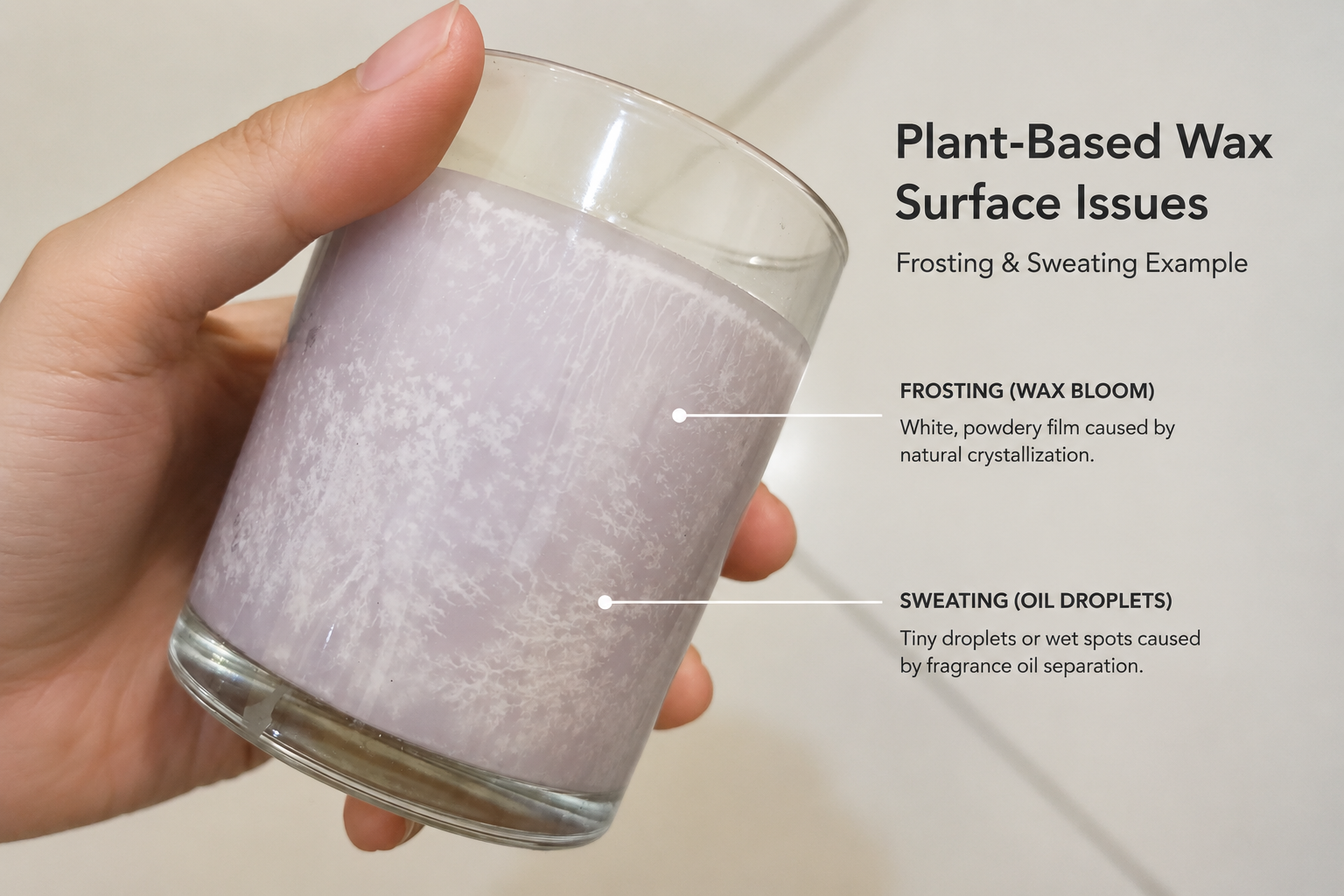 Plant-based wax surface issues including frosting and sweating