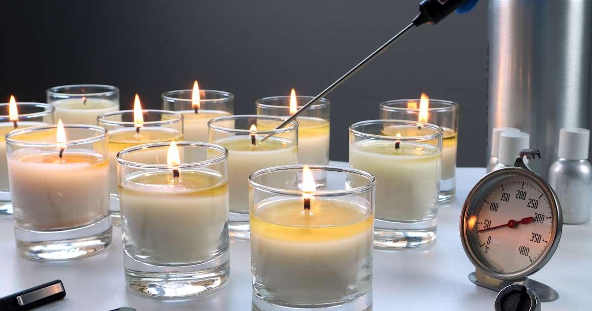 In-house quality control workspace with candles undergoing burn and batch testing