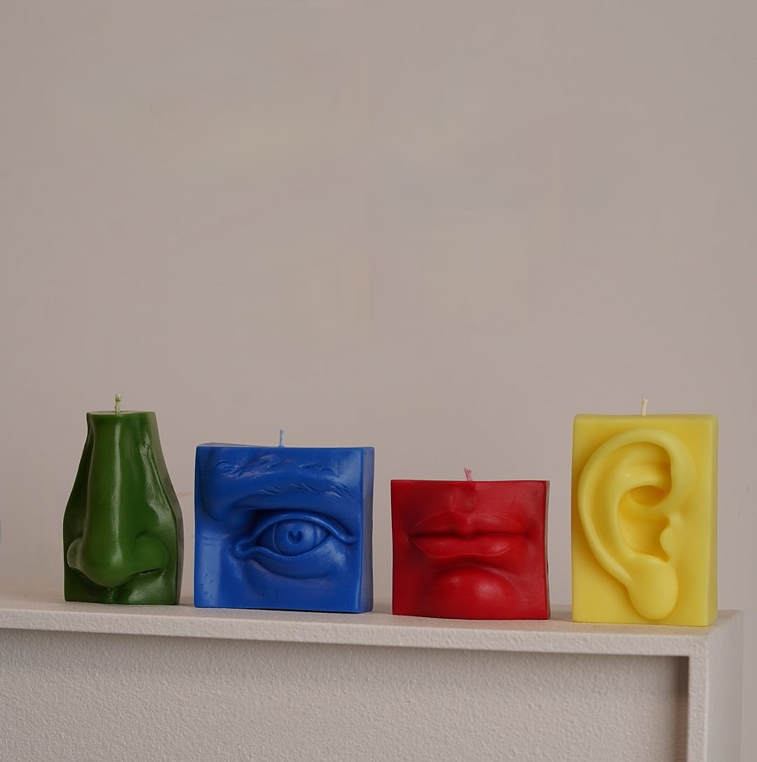 Color swatch comparison against candle surface and matte wax surface closeup after demolding